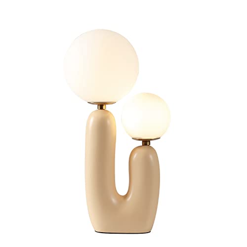 Lamp Bed Modern Resin Table Nightstand Desk with Resin Cactus Body and Milky White Glass Lampshade 2-Lights Resin Table Bedside