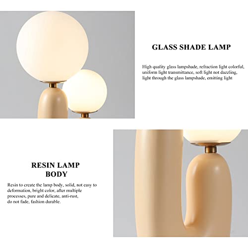 Lamp Bed Modern Resin Table Nightstand Desk with Resin Cactus Body and Milky White Glass Lampshade 2-Lights Resin Table Bedside