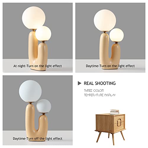Lamp Bed Modern Resin Table Nightstand Desk with Resin Cactus Body and Milky White Glass Lampshade 2-Lights Resin Table Bedside