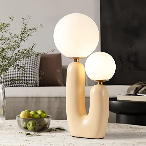 Lamp Bed Modern Resin Table Nightstand Desk with Resin Cactus Body and Milky White Glass Lampshade 2-Lights Resin Table Bedside