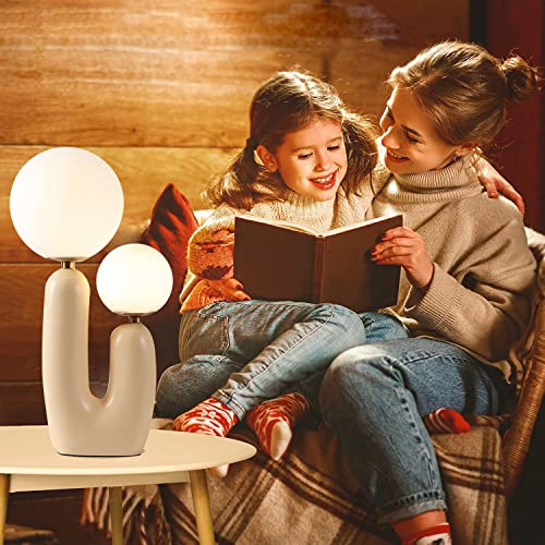 Lamp Bed Modern Resin Table Nightstand Desk with Resin Cactus Body and Milky White Glass Lampshade 2-Lights Resin Table Bedside