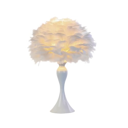 Lamp Bed White Feather Feathers Tall Night Light with Iron Body and Feather Lampshade Small Table Lamps Dining Room