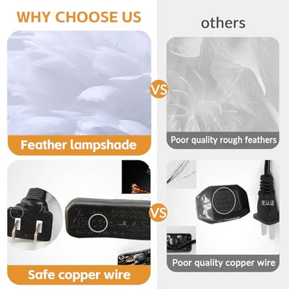 Lamp Bed White Feather Feathers Tall Night Light with Iron Body and Feather Lampshade Small Table Lamps Dining Room