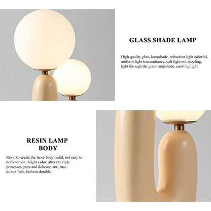 Lamp Bed Modern Resin Table Nightstand Desk with Resin Cactus Body and Milky White Glass Lampshade 2-Lights Resin Table Bedside