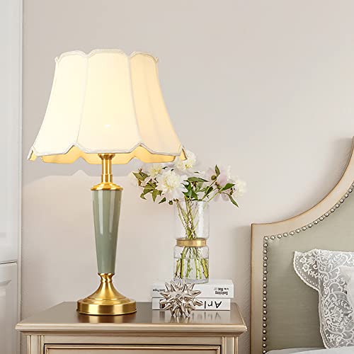 Lamp Bed Ceramic Table Minimalist Bedside with Fabric Lampshade and Ceramic Body Mid Century Nightstand Study Bedside Desk