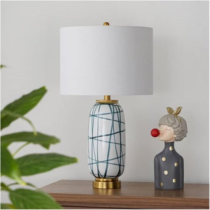 Handwriting Ceramic Table Lamp with Metal Base Nightstand Fixture,Pendant Ceiling Light