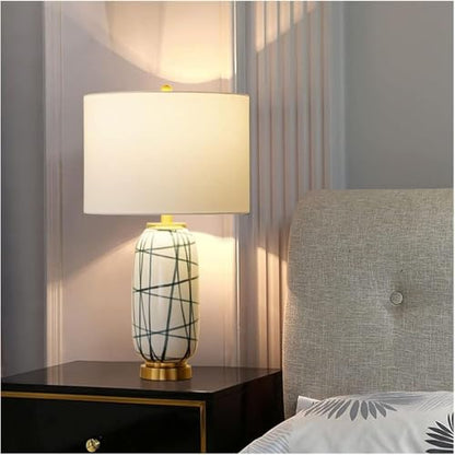 Handwriting Ceramic Table Lamp with Metal Base Nightstand Fixture,Pendant Ceiling Light