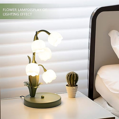 Lamp Bed Lily of The Valley Tulip Green Table with Iron Body and White Acrylic Lampshade Vintage Cute Desk Office