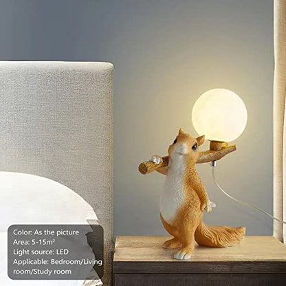 Lamp Bed Resin Squirrel Table Cartoon Mouse Shape Cute Resin Body with Frosted Glass Shade Bedside Study Home Decor