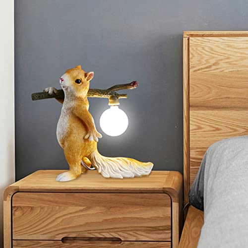 Lamp Bed Resin Squirrel Table Cartoon Mouse Shape Cute Resin Body with Frosted Glass Shade Bedside Study Home Decor