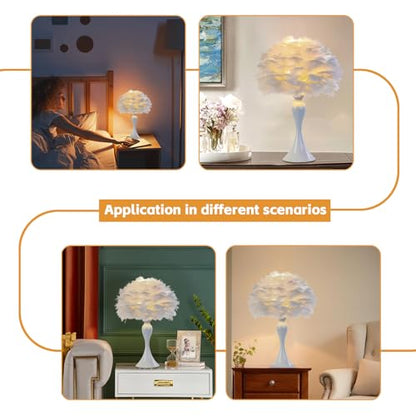 Lamp Bed White Feather Feathers Tall Night Light with Iron Body and Feather Lampshade Small Table Lamps Dining Room