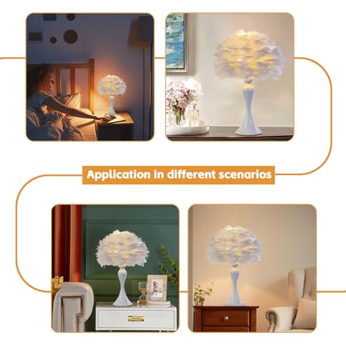 Lamp Bed White Feather Feathers Tall Night Light with Iron Body and Feather Lampshade Small Table Lamps Dining Room