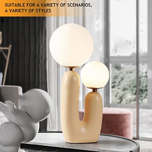 Lamp Bed Modern Resin Table Nightstand Desk with Resin Cactus Body and Milky White Glass Lampshade 2-Lights Resin Table Bedside