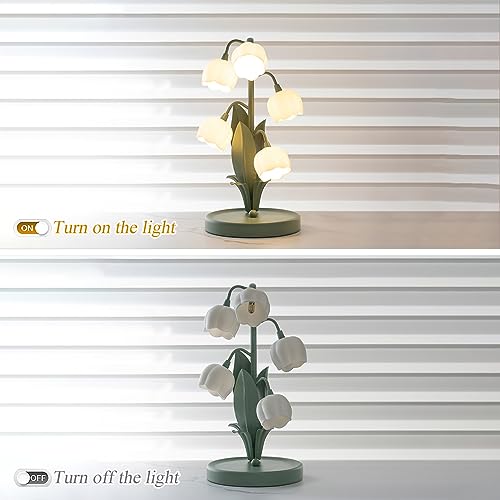Lamp Bed Lily of The Valley Tulip Green Table with Iron Body and White Acrylic Lampshade Vintage Cute Desk Office