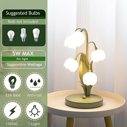 Lamp Bed Lily of The Valley Tulip Green Table with Iron Body and White Acrylic Lampshade Vintage Cute Desk Office
