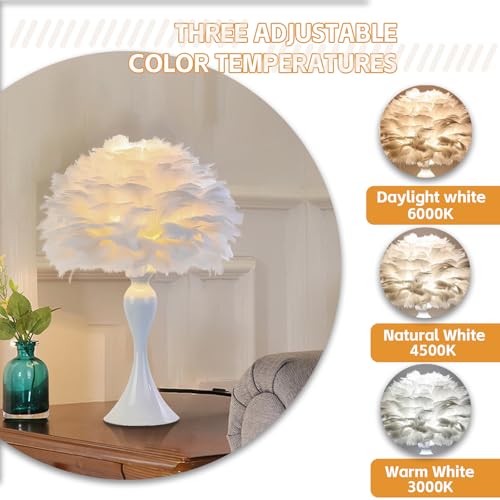 Lamp Bed White Feather Feathers Tall Night Light with Iron Body and Feather Lampshade Small Table Lamps Dining Room