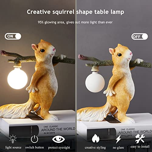 Lamp Bed Resin Squirrel Table Cartoon Mouse Shape Cute Resin Body with Frosted Glass Shade Bedside Study Home Decor