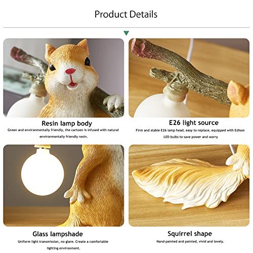 Lamp Bed Resin Squirrel Table Cartoon Mouse Shape Cute Resin Body with Frosted Glass Shade Bedside Study Home Decor