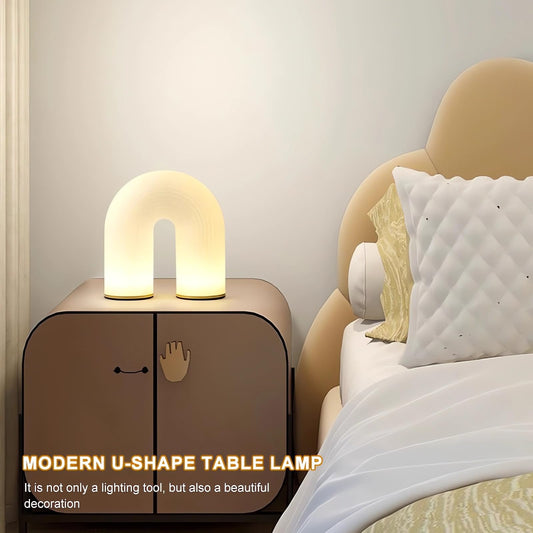 Lamp Bed Modern Table U-Shape Bedside Creative Round White PE Lampshade with Metal Base Nightstand Lamps Reading Room