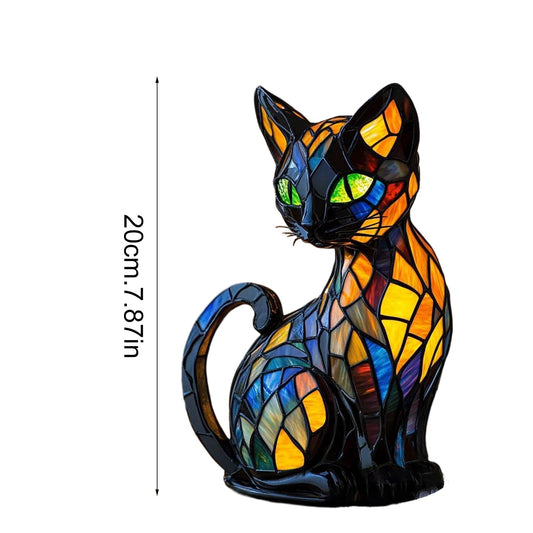 Lámpara de vitral, lámpara de mesa de gato, colorida decoración vintage para dormitorio, sala de estar, hogar (gato B)
