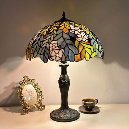 Lamp Stained Glass Table Lamp Bed Room Bedside Reading Desk Light for Living Office Dormitory Retro Accent Decor 12 Inch Nightstand Lamps,Green Leaf