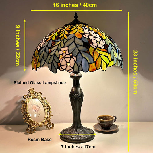 Lamp Stained Glass Table Lamp Bed Room Bedside Reading Desk Light for Living Office Dormitory Retro Accent Decor 12 Inch Nightstand Lamps,Green Leaf